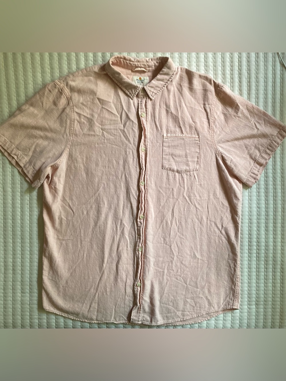 Marine Layer Short Sleeve Button Up Shirt Men’s Larger Pink Cotton Casual